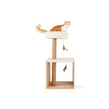 Mid-Century Modern Cat Tree with Condo, 36.5" H