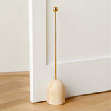 Travertine Doorstop with Unlacquered Polished Brass Handle